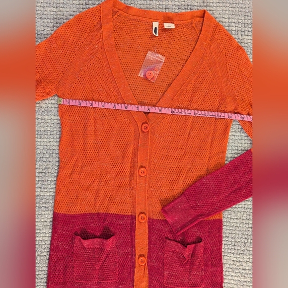 Anthropologie Moth Colorblock Pointelle Cardigan in Orange & Pink Size XS *READ* - Picture 10 of 14